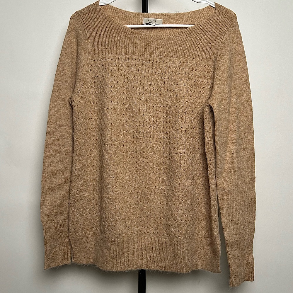 Loft Outlet women’s knit, long-sleeve sweater, color tan, size M